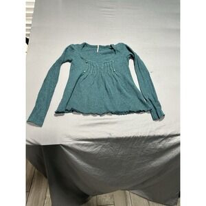Free People Wool Teal Long Sleeve Top XS